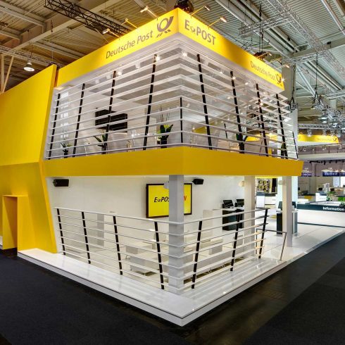 Messestand: Deutsche Post AG - Messe: CeBit - Messestandort: Hannover - Standfläche: 405m² + 240m² - Standtyp: Doppelstock