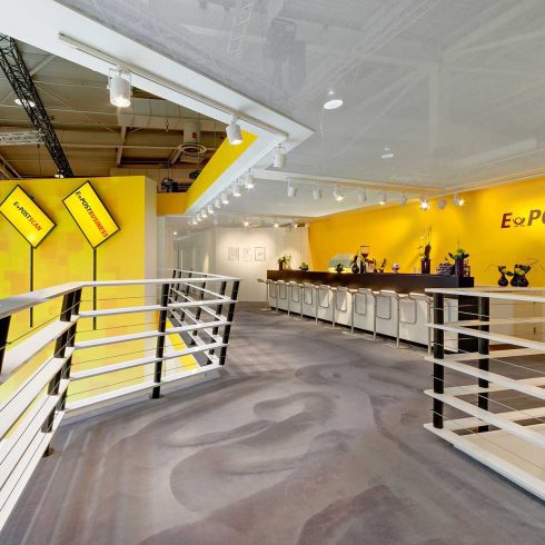 Messestand: Deutsche Post AG - Messe: CeBit - Messestandort: Hannover - Standfläche: 405m² + 240m² - Standtyp: Doppelstock