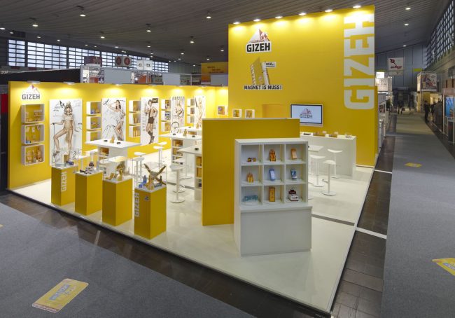 Messestand: GIZEH Raucherbedarf GmbH - Messe: Intertabak - Messestandort: Dortmund - Standtyp: Eckstand links - Standfläche: 112m²