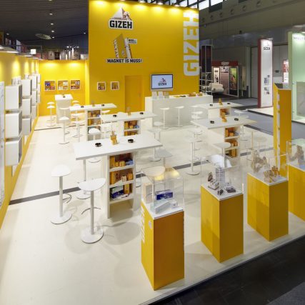 Messestand: GIZEH Raucherbedarf GmbH - Messe: Intertabak - Messestandort: Dortmund - Standtyp: Eckstand links - Standfläche: 112m²