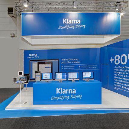 Messestand: Klarna - Messe: Dmexco - Messestandort: Köln - Standtyp: Eckstand rechts - Standfläche: 45m²