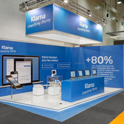 Messestand: Klarna - Messe: Dmexco - Messestandort: Köln - Standtyp: Eckstand rechts - Standfläche: 45m²
