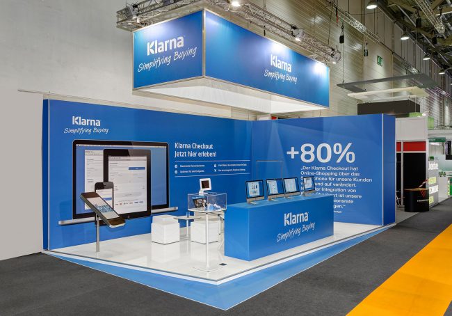Messestand: Klarna - Messe: Dmexco - Messestandort: Köln - Standtyp: Eckstand rechts - Standfläche: 45m²