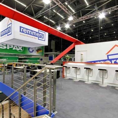 Messestand: Remmers GmbH - Messe: Bau - Messestandort: München - Standfläche: 160m² + 75m² - Standtyp: Doppelstock Inselstand