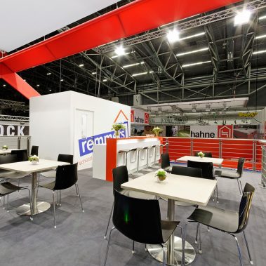 Messestand: Remmers GmbH - Messe: Bau - Messestandort: München - Standfläche: 160m² + 75m² - Standtyp: Doppelstock Inselstand