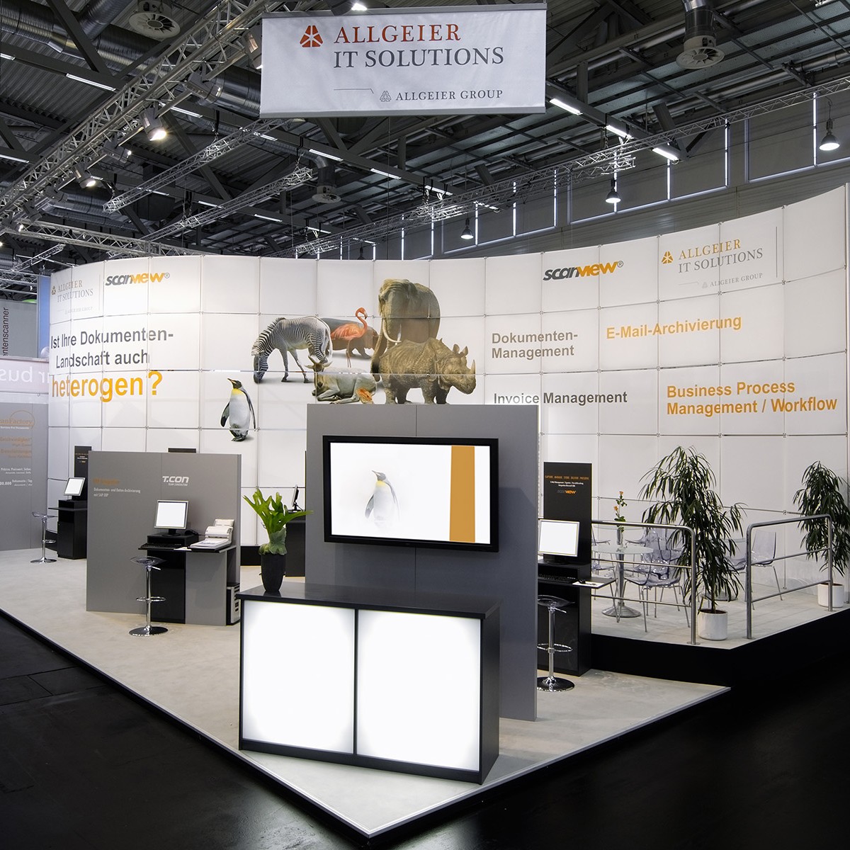Allgeier Messestand Messestand: Allgeier IT Solutions GmbH - Messe: DMS Expo - Messestandort: Köln - Standfläche: 104m² - Standtyp: Eckstand