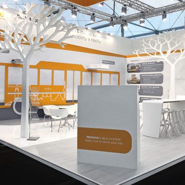 Messestand: Bombardier Transportation GmbH - Messe: Busworld - Messestandort: Kortrijk (Belgien) - 88m² - Eckstand