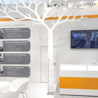 Messestand: Bombardier Transportation GmbH - Messe: Busworld - Messestandort: Kortrijk (Belgien) - 88m² - Eckstand
