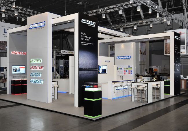 Messestand: CARLISLE® Construction Materials GmbH - Messe: Dach+Holz - Messestandort: Stuttgart - 108m² - Blockstand