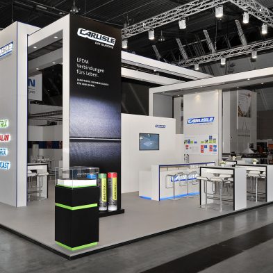Messestand: CARLISLE® Construction Materials GmbH - Messe: Dach+Holz - Messestandort: Stuttgart - 108m² - Blockstand