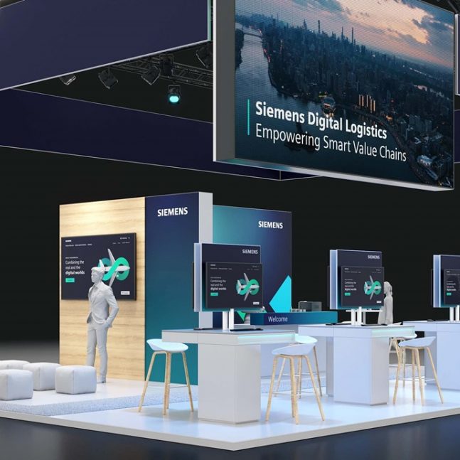 Messestand: Siemens Digital Logistics - Messestandkonzept - Messe: Transport Logistic - Messestandort: München - 80m² - Inselstand