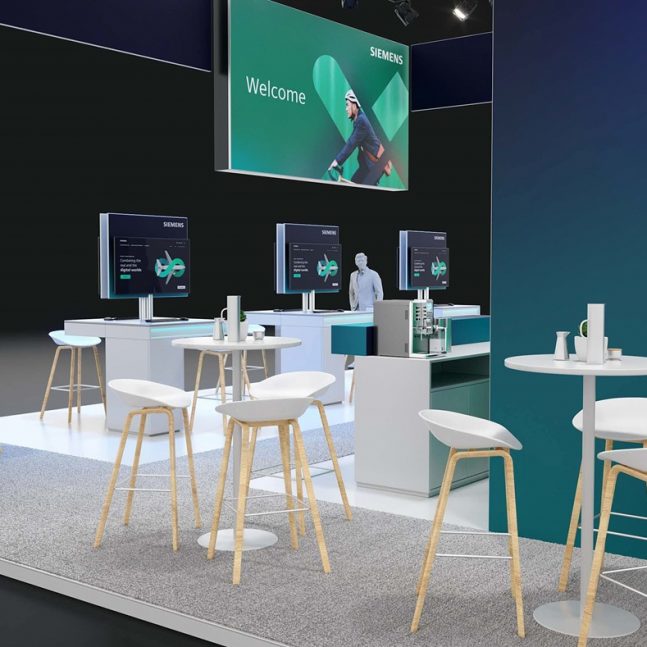 Messestand: Siemens Digital Logistics - Messestandkonzept - Messe: Transport Logistic - Messestandort: München - 80m² - Inselstand