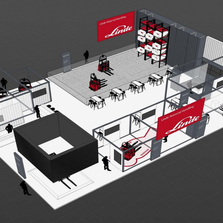 Messestand: Linde Material Handling - Messe: LogiMAT - Messestandort: Stuttgart - Messestandkonzept Innenbereich - 432m² - Kopfstand