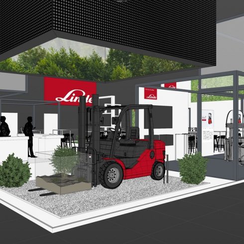 Messestand: Linde Material Handling GmbH - Messe: LogiMAT - Messestandort: Stuttgart - Messestandkonzept - 432m² - Kopfstand