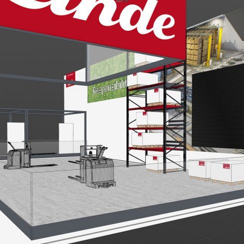 Messestand: Linde Material Handling GmbH - Messe: LogiMAT - Messestandort: Stuttgart - Messestandkonzept - 432m² - Kopfstand