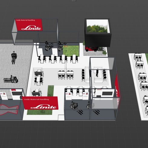 Messestand: Linde Material Handling GmbH - Messe: LogiMAT - Messestandort: Stuttgart - Messestandkonzept - 432m² - Kopfstand