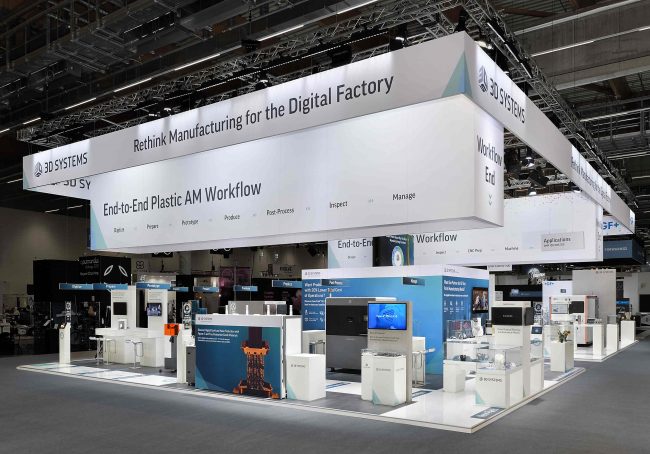 Messestand: 3D Systems GmbH - Messe: formnext - Messestandort: Frankfurt - Standfläche: 375m² - Standtyp: Inselstand