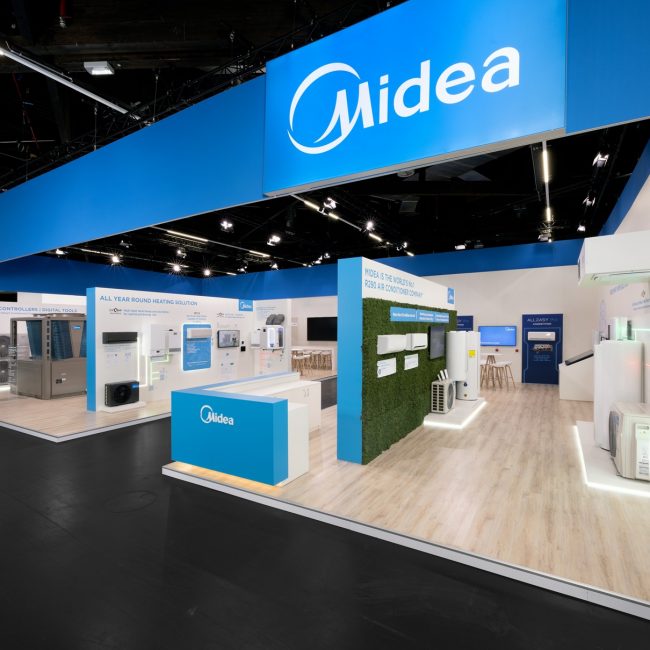 Messestand: Midea Europe GmbH - Messe: Chillventa - Messestandort: Nürnberg - Standfläche: 72m² + 212m² - Standtyp: Eckstand