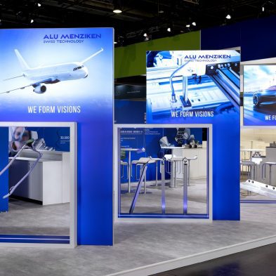 Messestand: APT Holding GmbH + ALU Menziken - Messe: Aluminium - Messestandort: Düsseldorf - Standfläche: 159,5m² - Standtyp: Inselstand